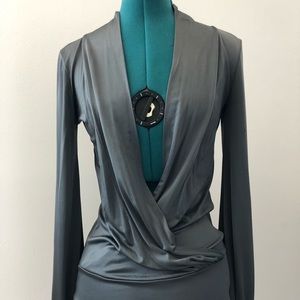 long sleeve open front grey minidress